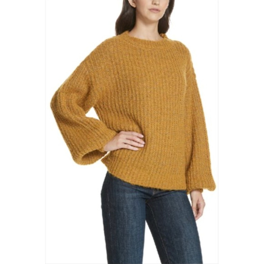 Milly Mustard Yellow Metallic Bishop Sleeve‎ Wool Blend Sweater Size M/L